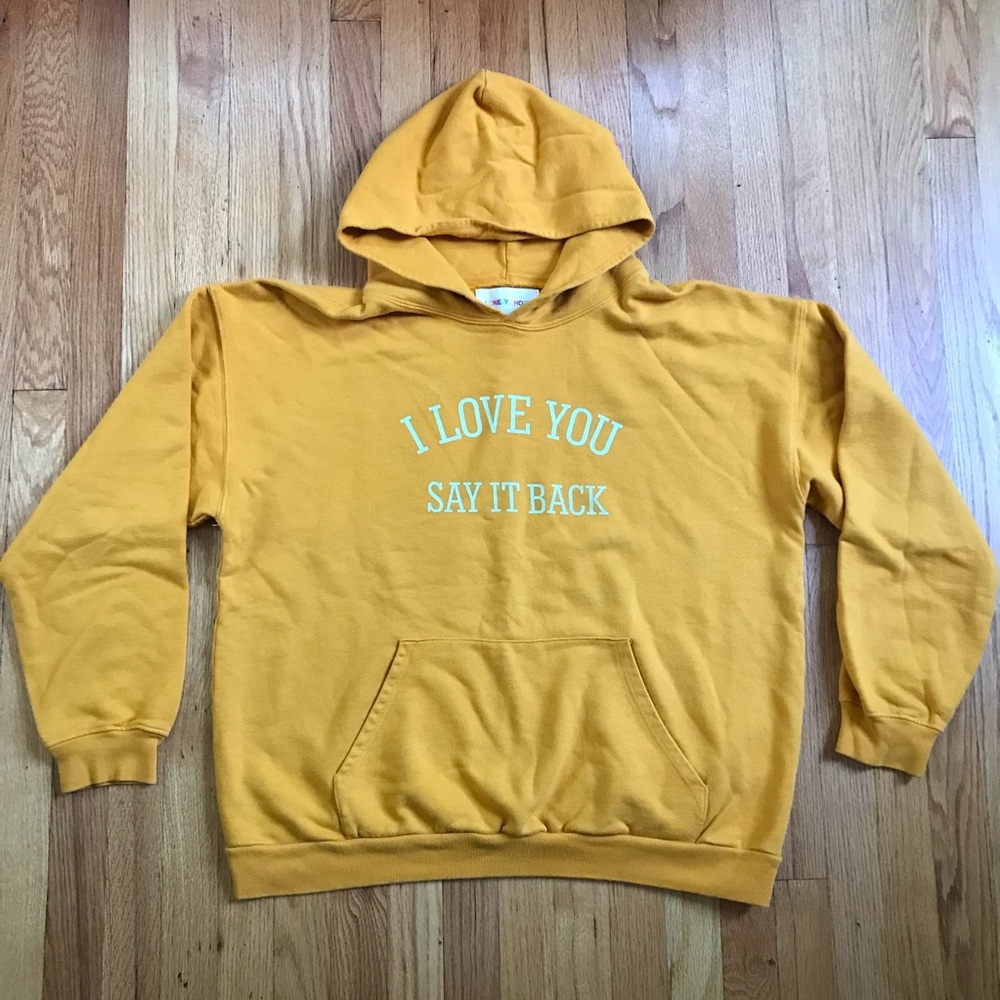 LONELY GHOST Mustard Yellow Hoodie with Front Slogan XL